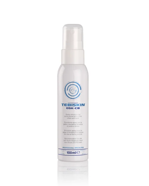 TEBISKIN® OSK-CB – speciali purškiama emulsija į aknę linkusiai krūtinės ir nugaros odai, 100 ml